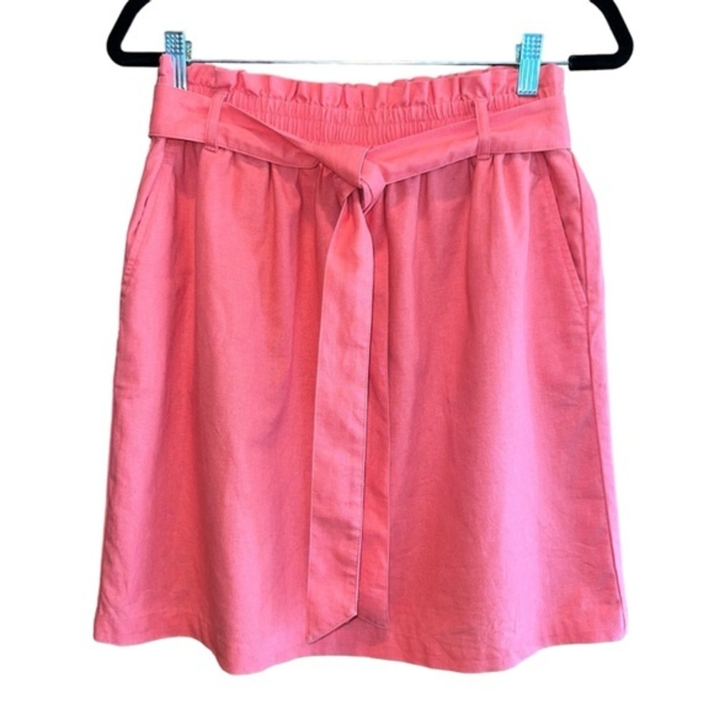 J.‎ Crew Mini Skirt Linen Blend Sz M Peach With Belt Lined Pockets Elastic Waist